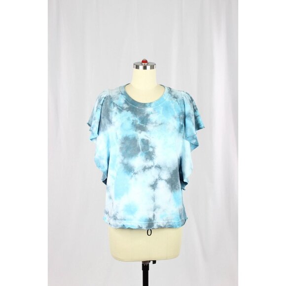 MICHAEL STARS Ariana Blue Tie Dye Cotton Terry Ruffled Sweatshirt Top, Size S - Picture 4 of 13